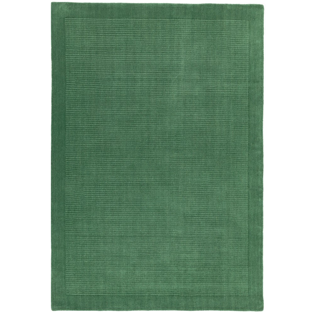 York Plain Wool Bordered Rugs in Forest Green